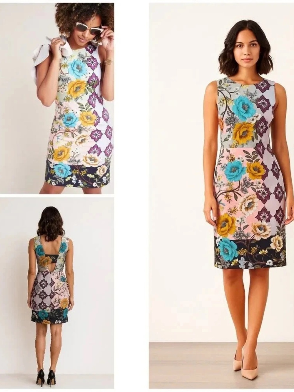 Maeve Anthropologie Floral Patchwork Sheath Dress in Pink, Blue, Yellow Size 14